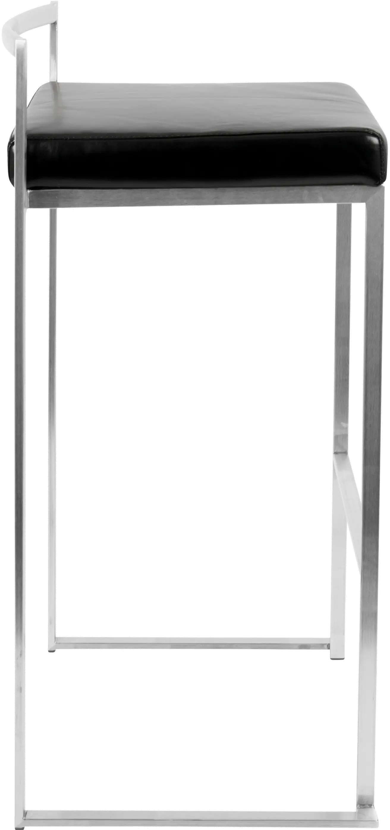 BS-FUJI BK2 Fuji Low Back Stainless & Black Faux Leather Barstools, Set of 2-4