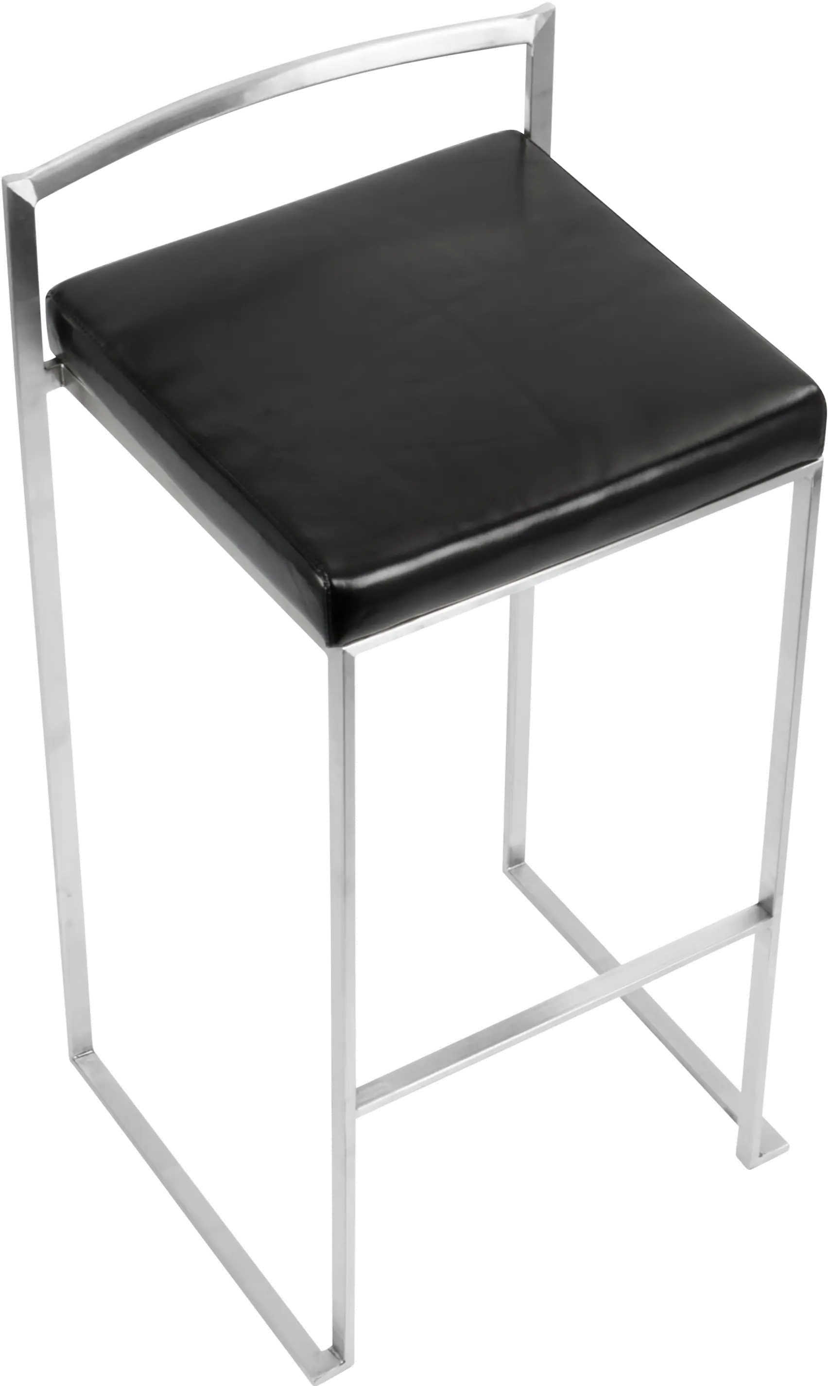 BS-FUJI BK2 Fuji Low Back Stainless & Black Faux Leather Barstools, Set of 2-6