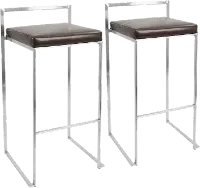 BS-FUJI BN2 Fuji Low Back Stainless & Brown Faux Leather Barstools, Set of 2