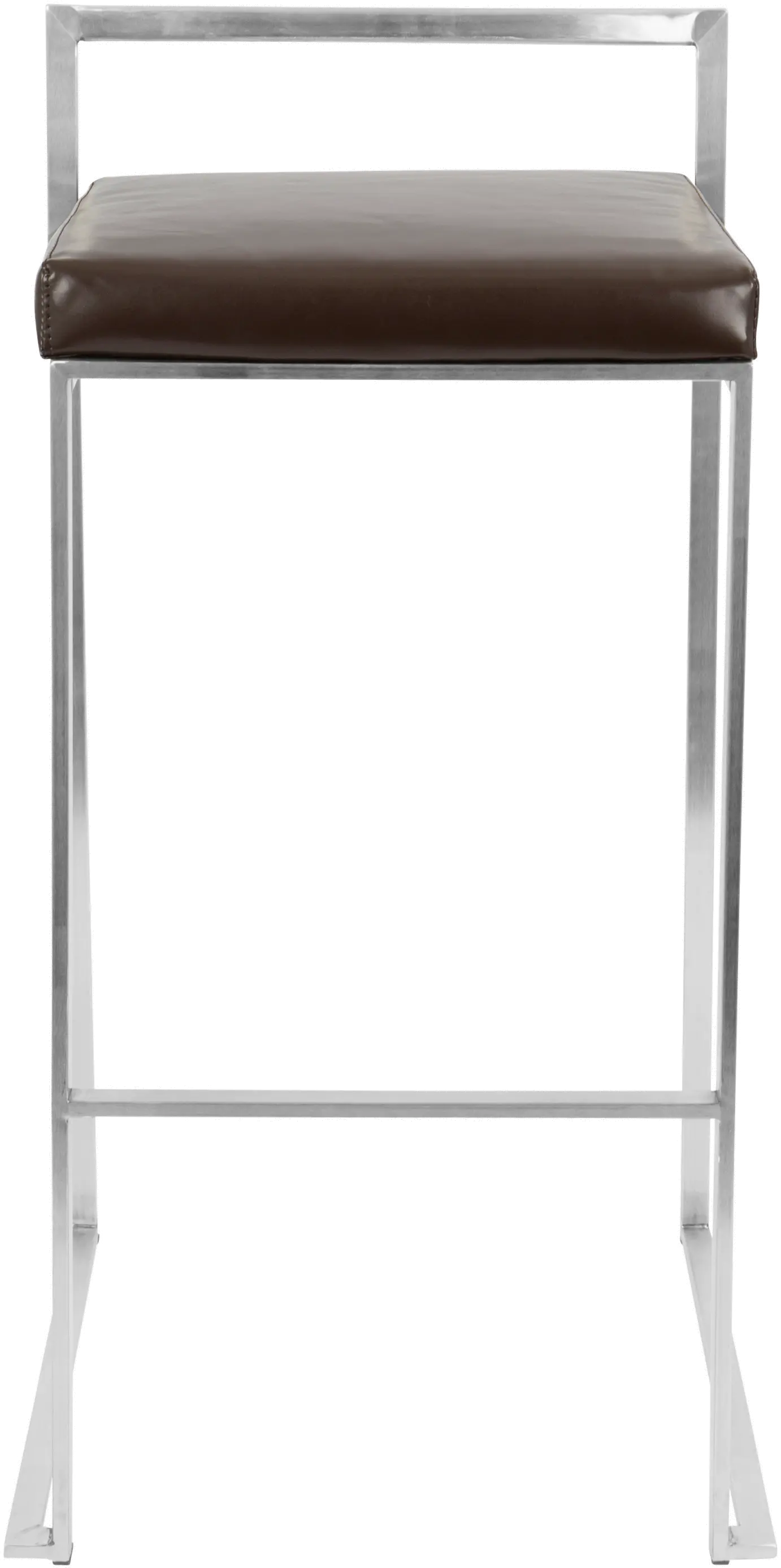 BS-FUJI BN2 Fuji Low Back Stainless & Brown Faux Leather Barstools, Set of 2-3