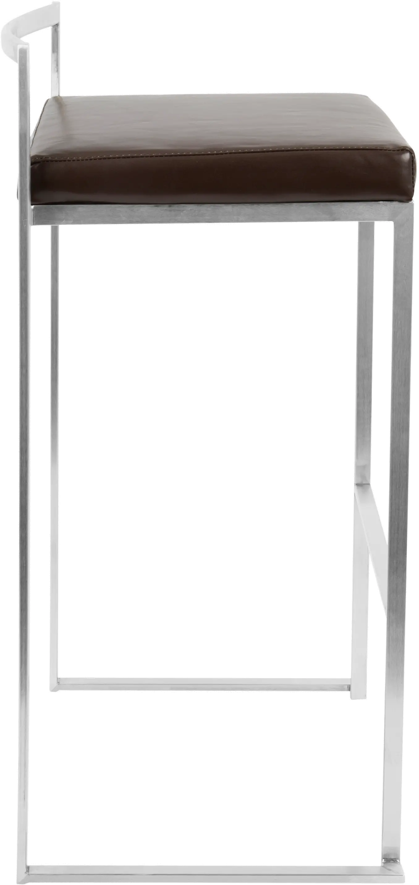 BS-FUJI BN2 Fuji Low Back Stainless & Brown Faux Leather Barstools, Set of 2-4