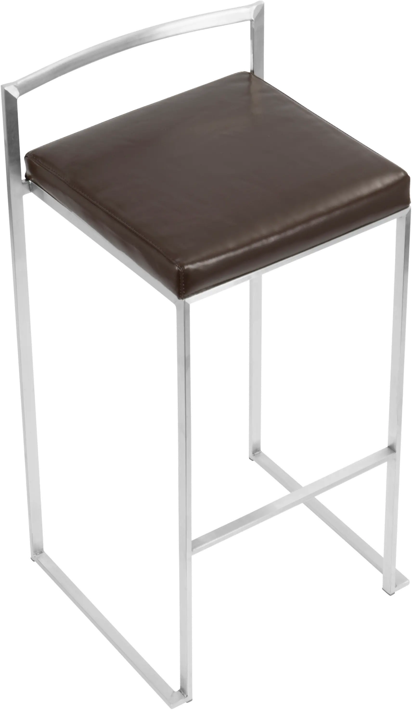 BS-FUJI BN2 Fuji Low Back Stainless & Brown Faux Leather Barstools, Set of 2-6