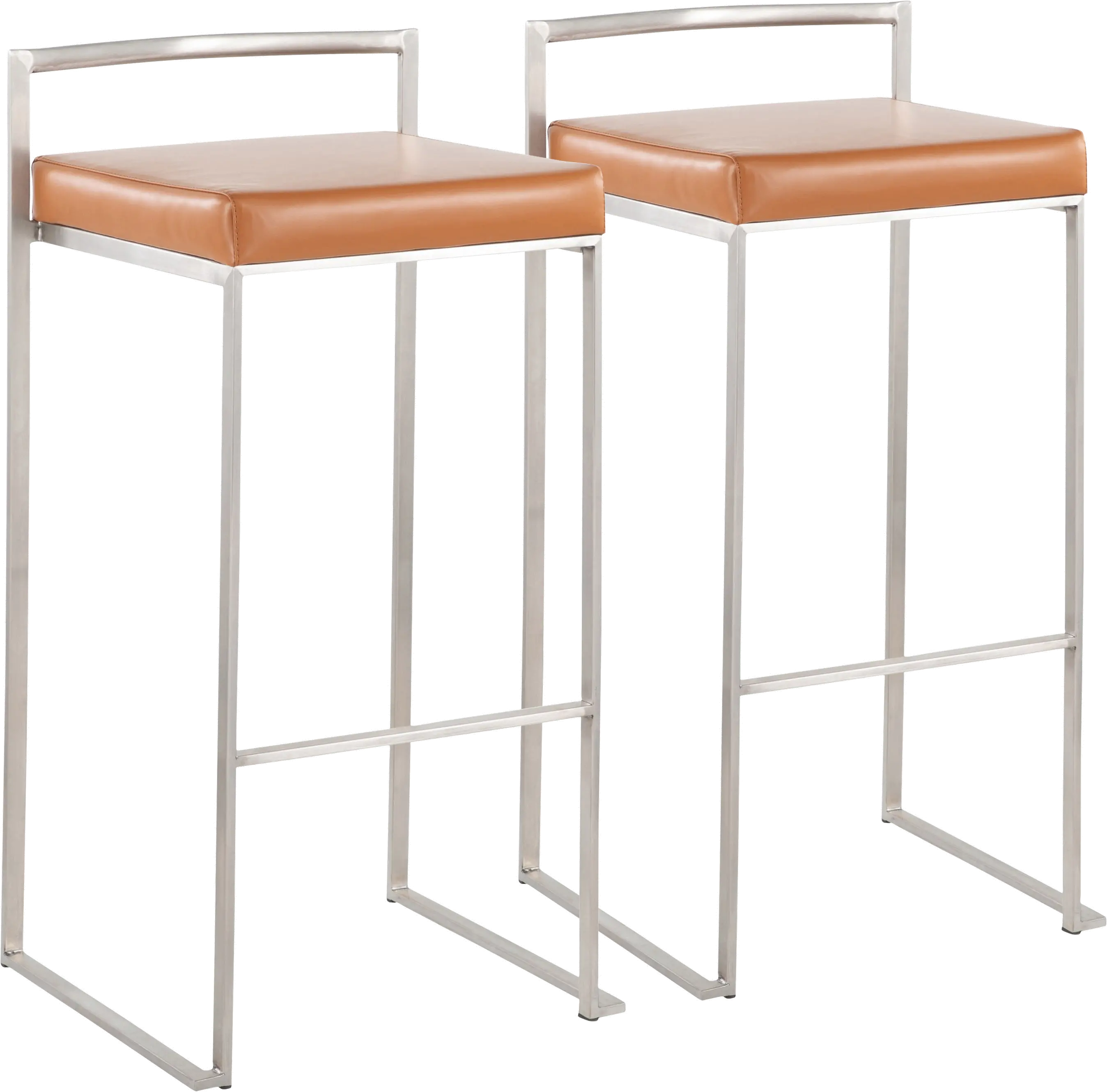 B30-FUJI CAM2 Fuji Low Back Stainless & Camel Faux Leather Barstools, Set of 2-1