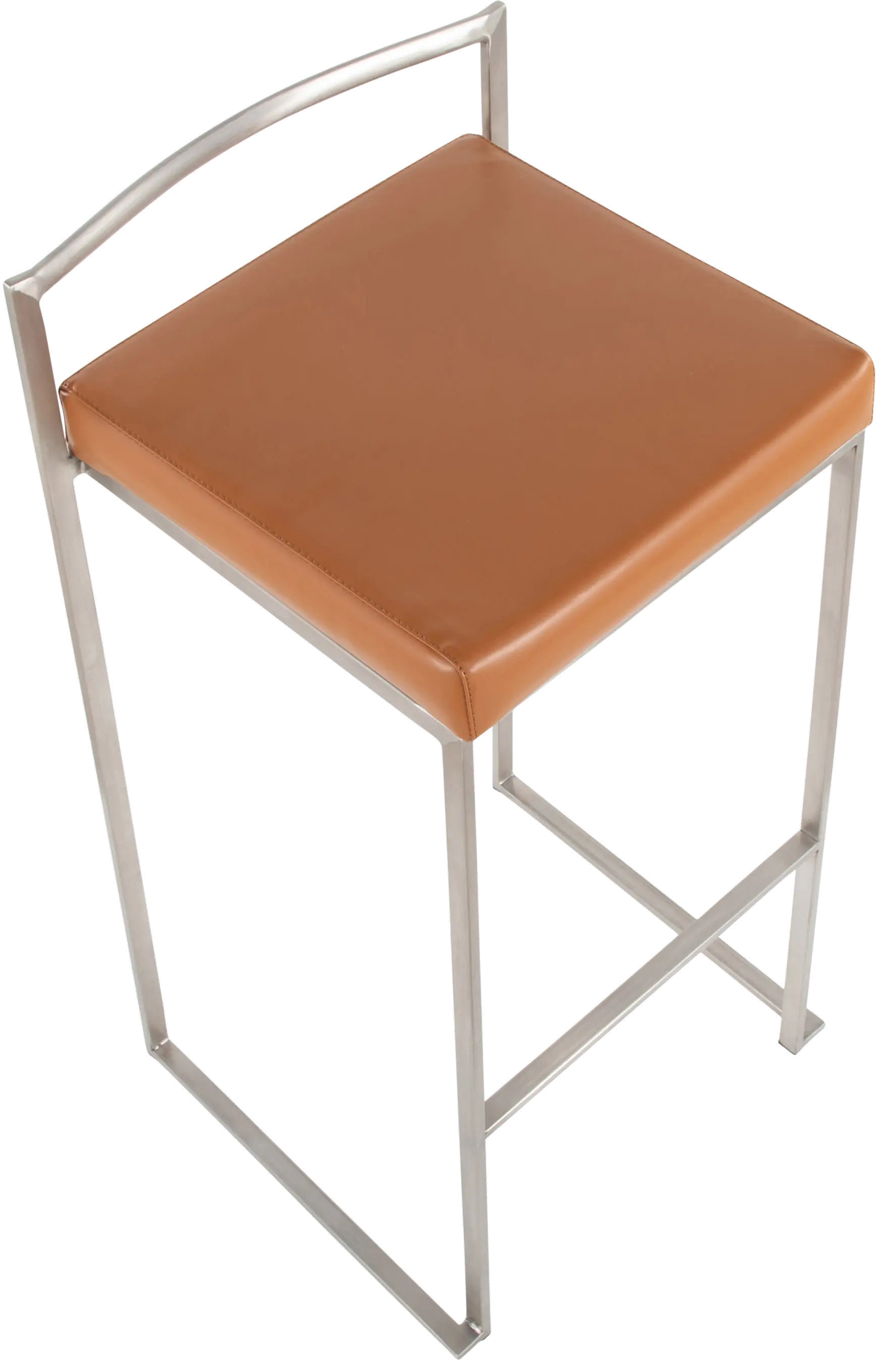 B30-FUJI CAM2 Fuji Low Back Stainless & Camel Faux Leather Barstools, Set of 2-5