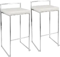 BS-FUJI W2 Fuji Low Back Stainless & White Faux Leather Barstools, Set of 2