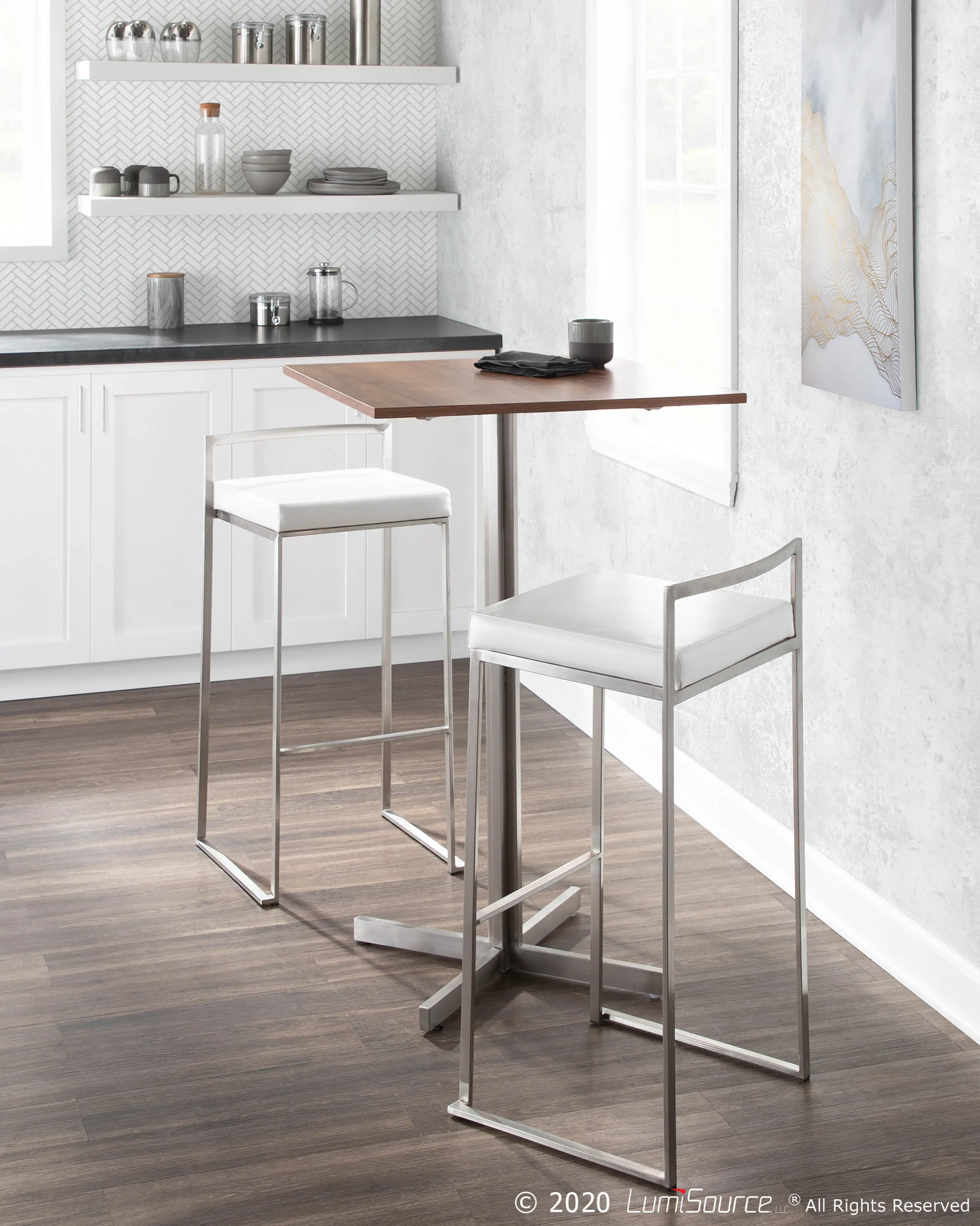 BS-FUJI W2 Fuji Low Back Stainless & White Faux Leather Barstools, Set of 2-2