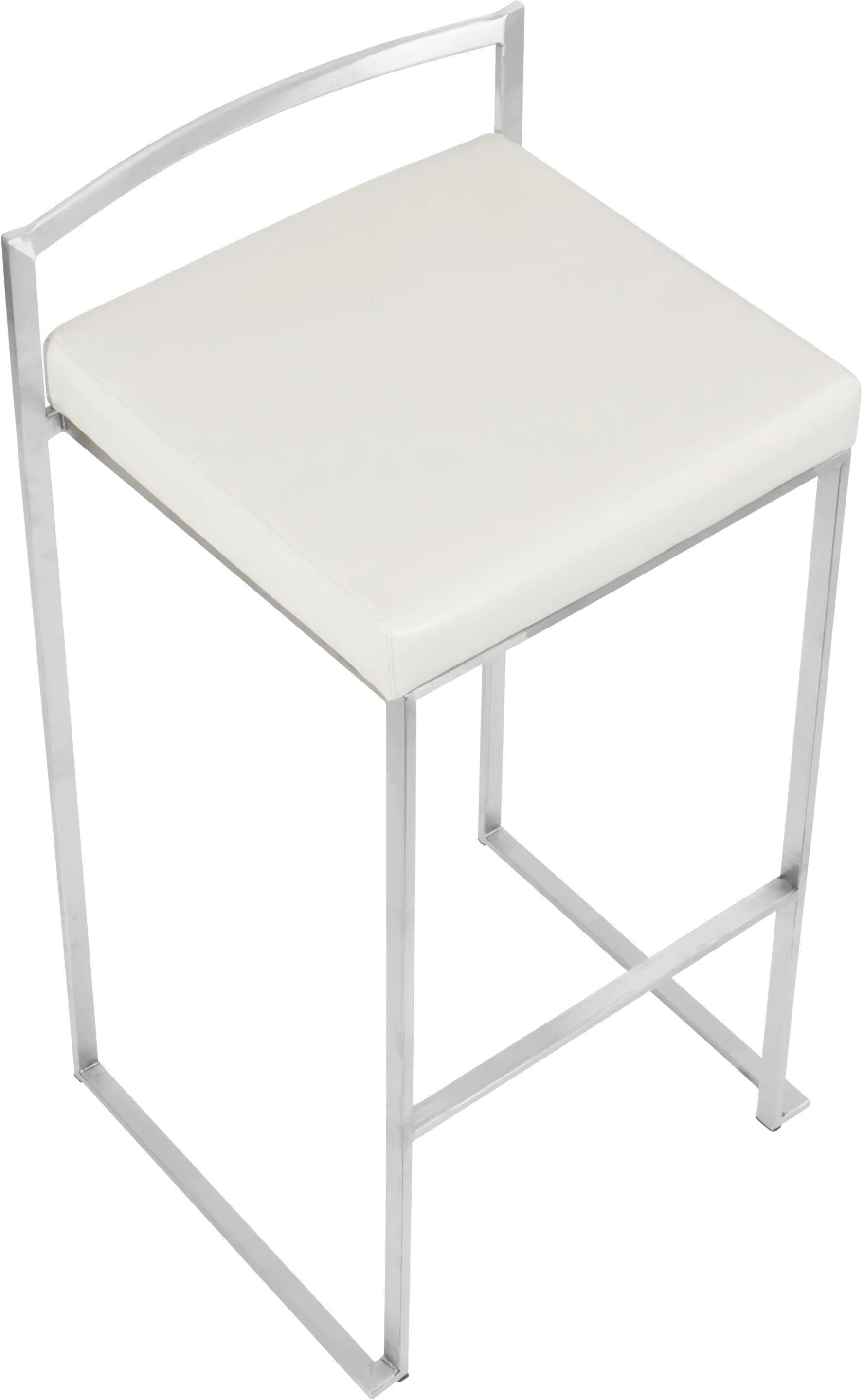 BS-FUJI W2 Fuji Low Back Stainless & White Faux Leather Barstools, Set of 2-6