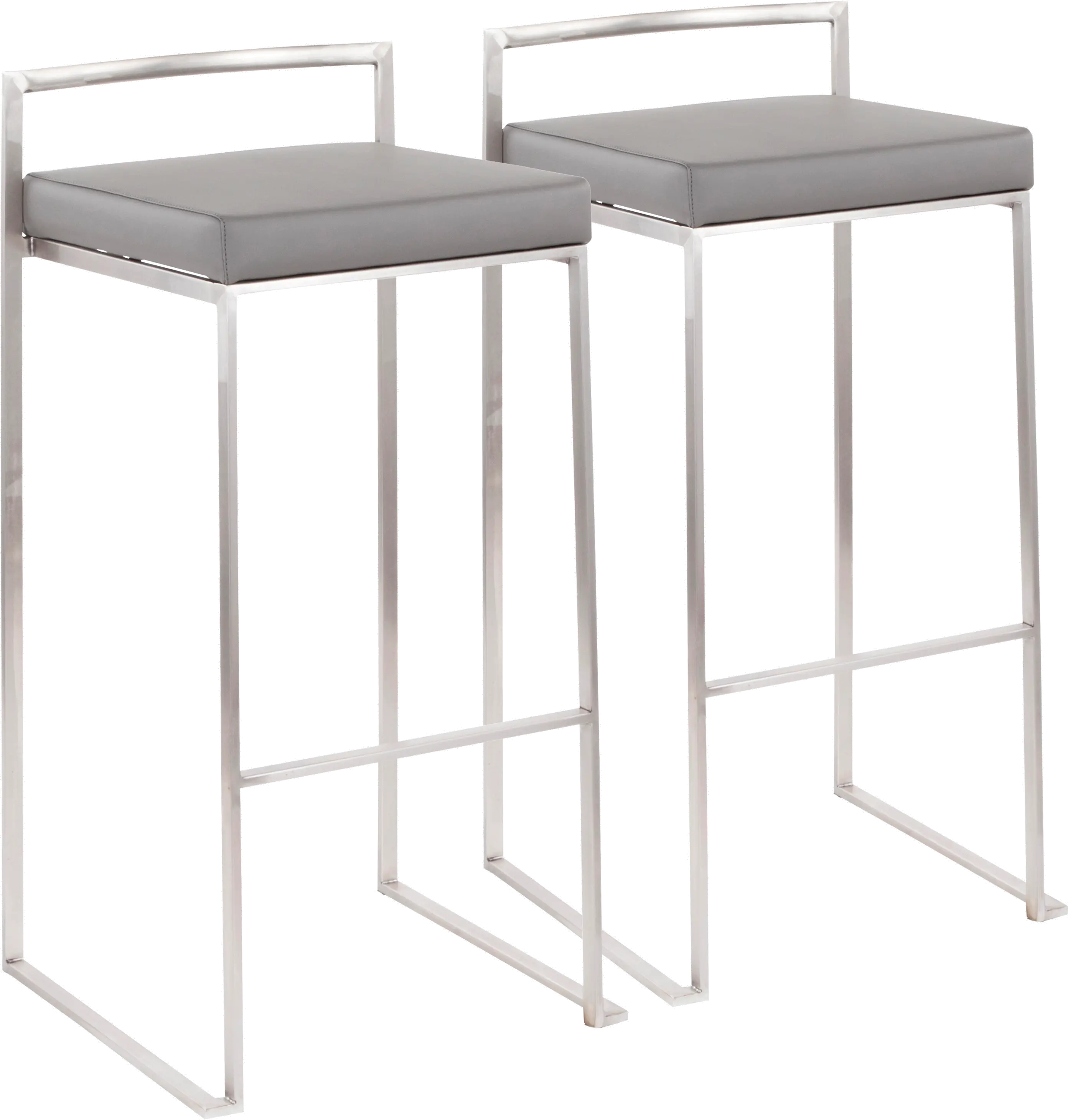 B30-FUJI GY2 Fuji Low Back Stainless & Gray Faux Leather Barstools, Set of 2-1