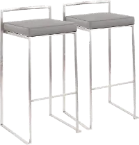 B30-FUJI GY2 Fuji Low Back Stainless & Gray Faux Leather Barstools, Set of 2