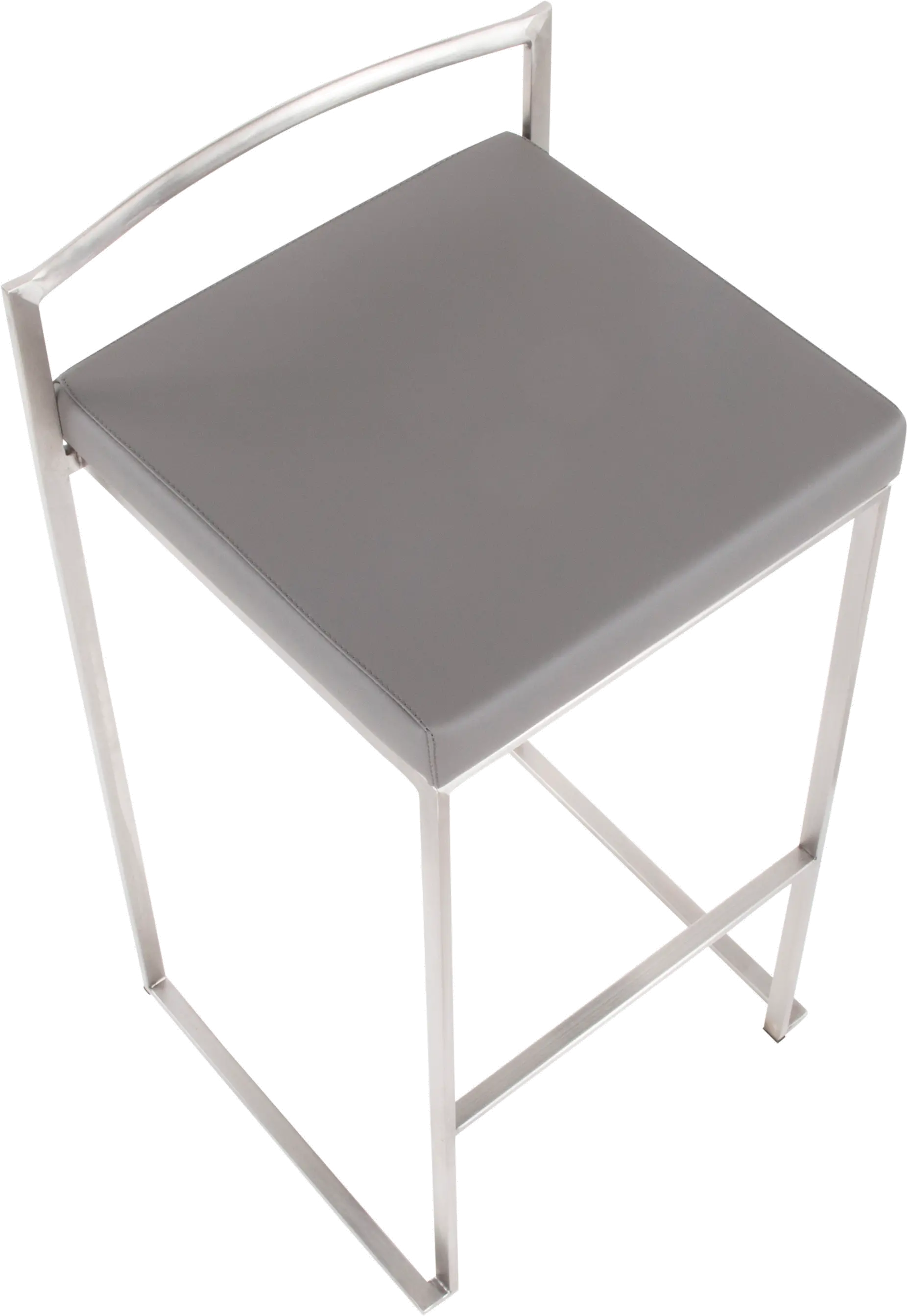 B30-FUJI GY2 Fuji Low Back Stainless & Gray Faux Leather Barstools, Set of 2-6