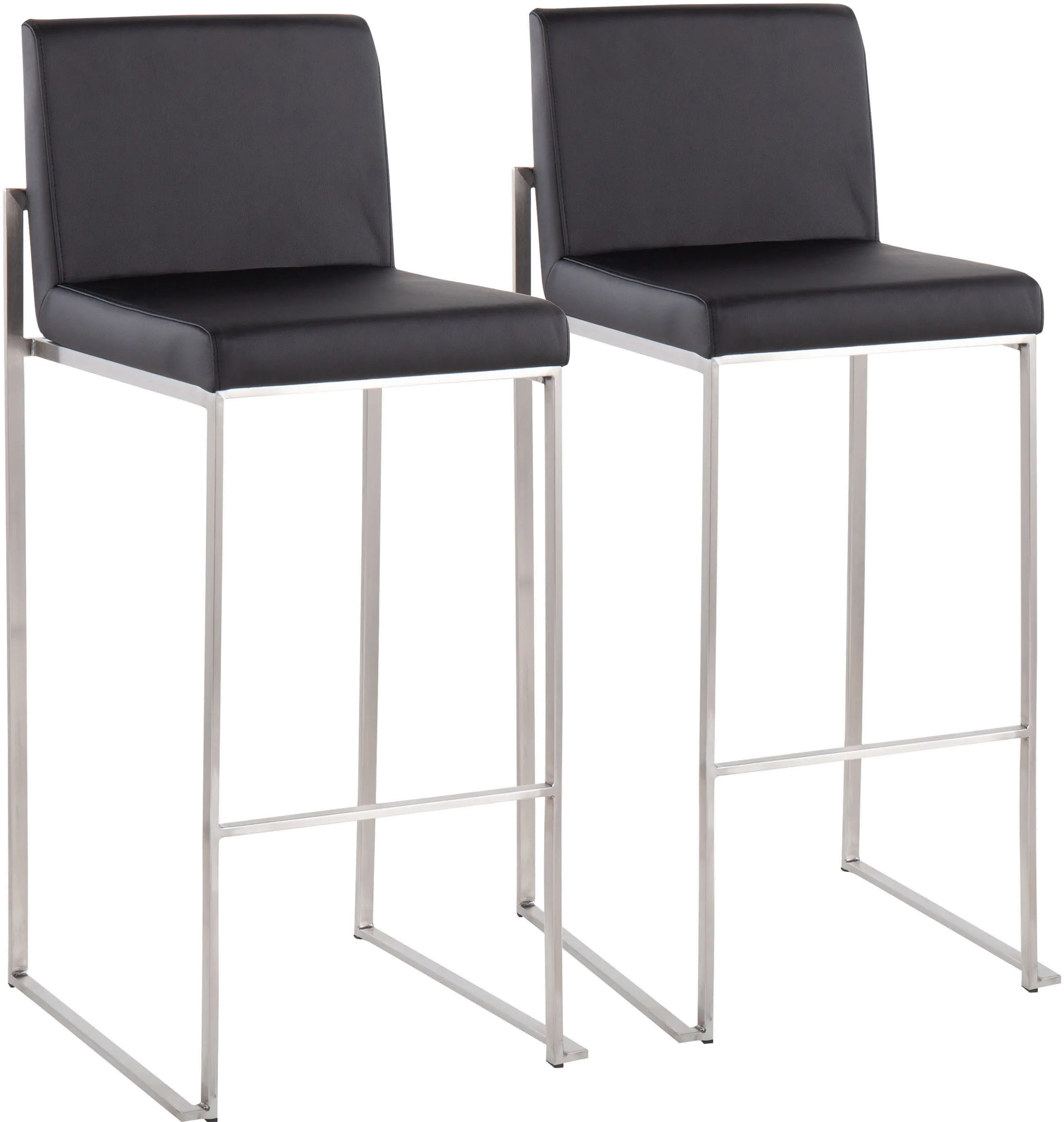 B30-FUJIHB SSBK2 Fuji High Back Stainless & Black Faux Leather Barstools, Set of 2-1