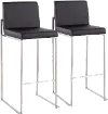 B30-FUJIHB SSBK2 Fuji High Back Stainless & Black Faux Leather Barstools, Set of 2