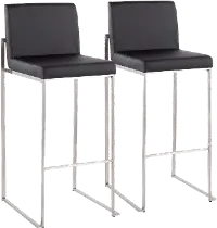 B30-FUJIHB SSBK2 Fuji High Back Stainless & Black Faux Leather Barstools, Set of 2