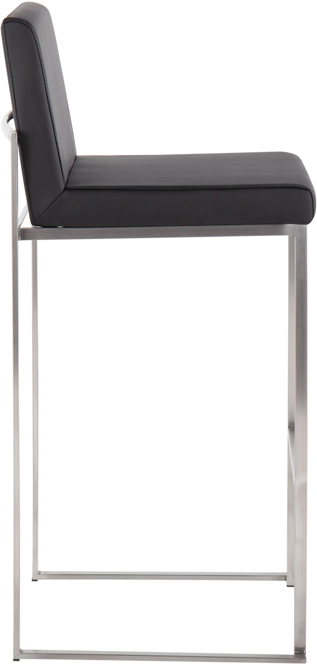 B30-FUJIHB SSBK2 Fuji High Back Stainless & Black Faux Leather Barstools, Set of 2-4