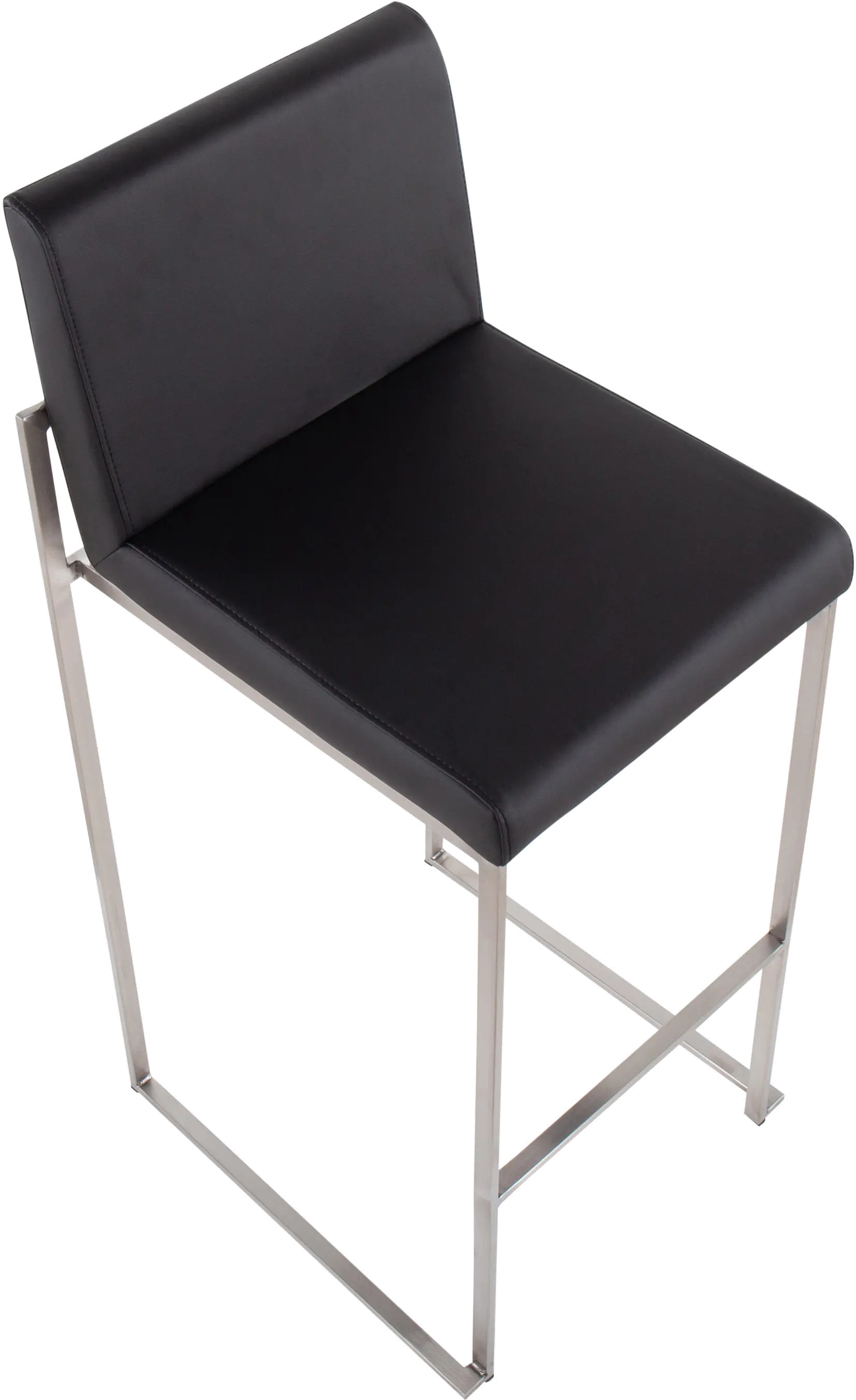 B30-FUJIHB SSBK2 Fuji High Back Stainless & Black Faux Leather Barstools, Set of 2-6