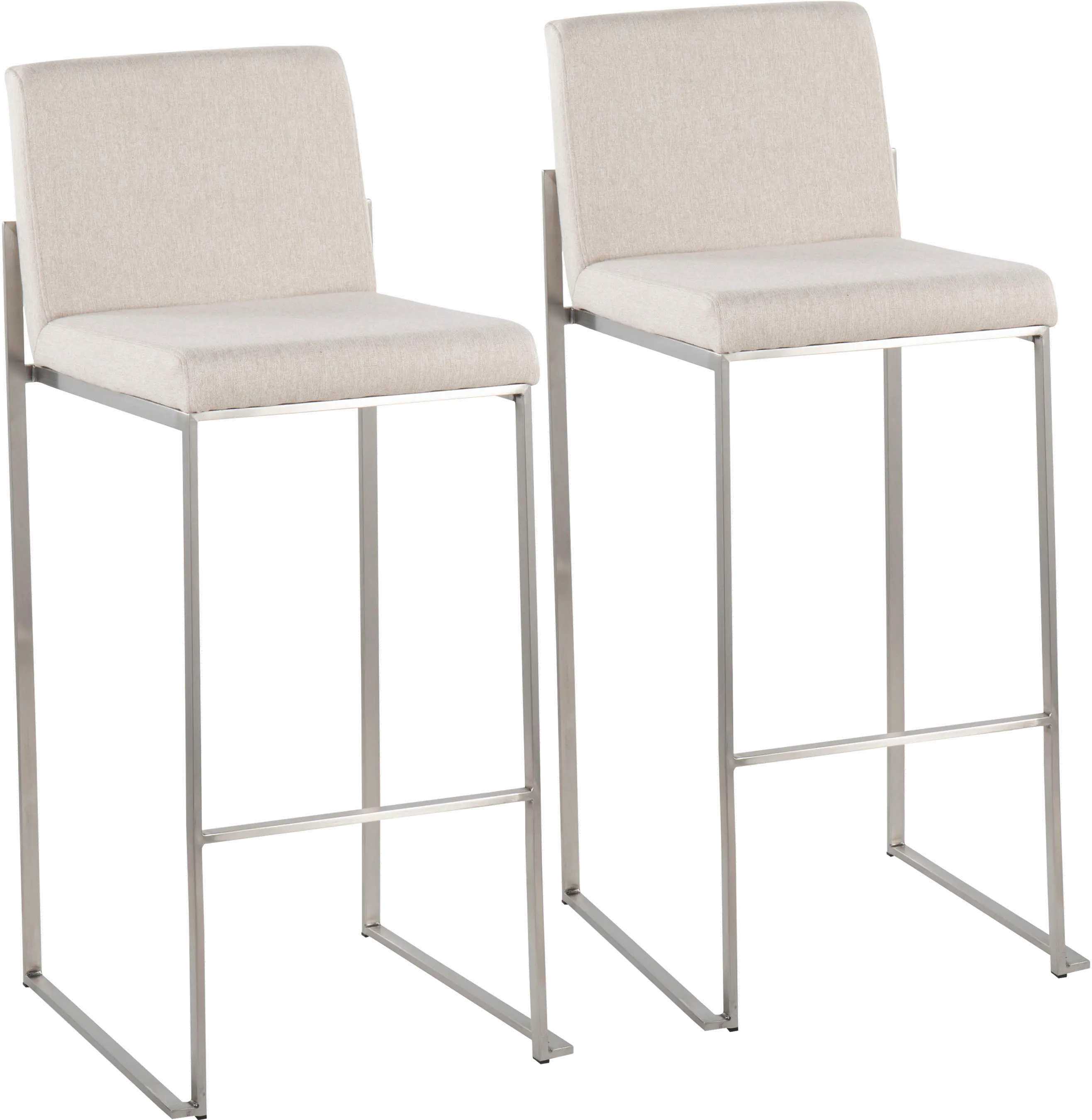 B30-FUJIHB SSFBG2 Fuji High Back Stainless & Beige Barstools, Set of 2-1