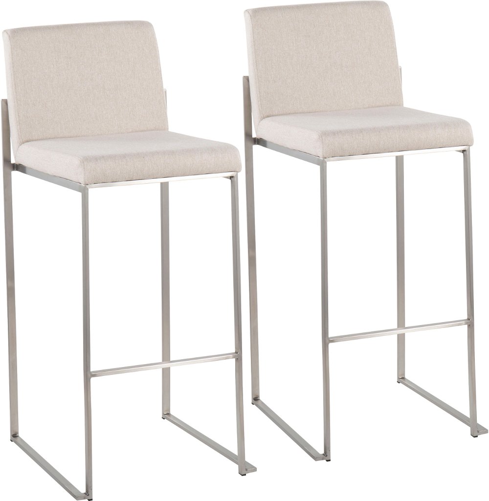 Fuji High Back Stainless & Beige Barstools Set of 2
