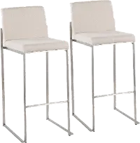 B30-FUJIHB SSFBG2 Fuji High Back Stainless & Beige Barstools, Set of 2