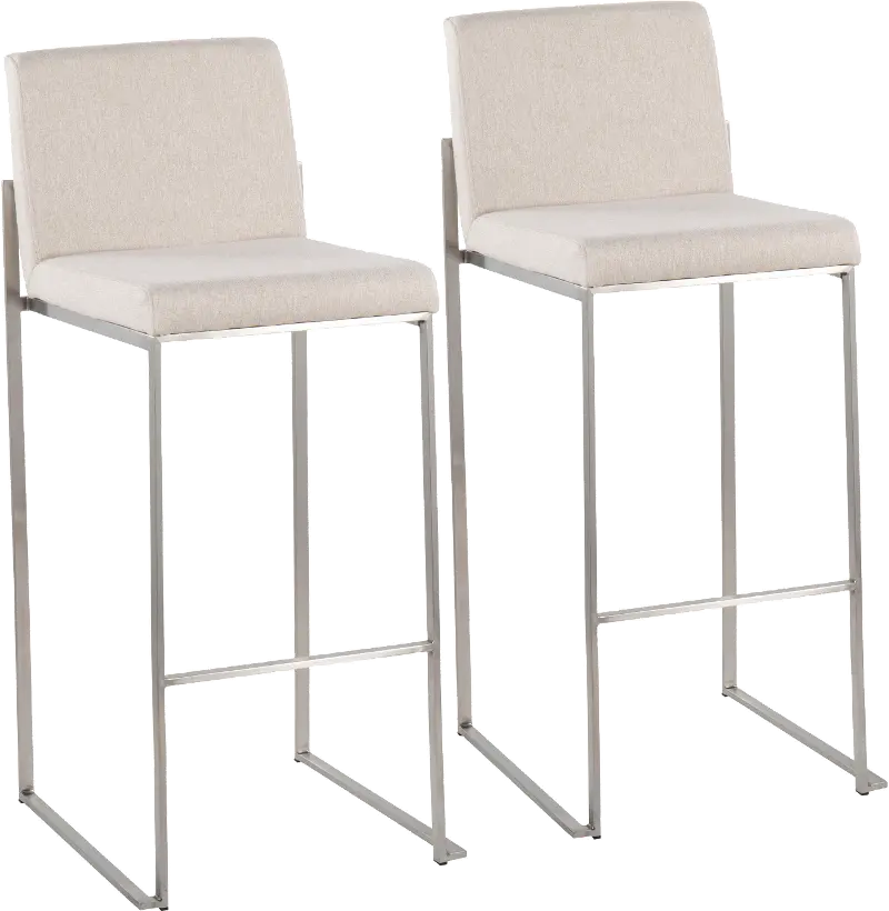 Fuji High Back Stainless & Beige Barstools, Set of 2