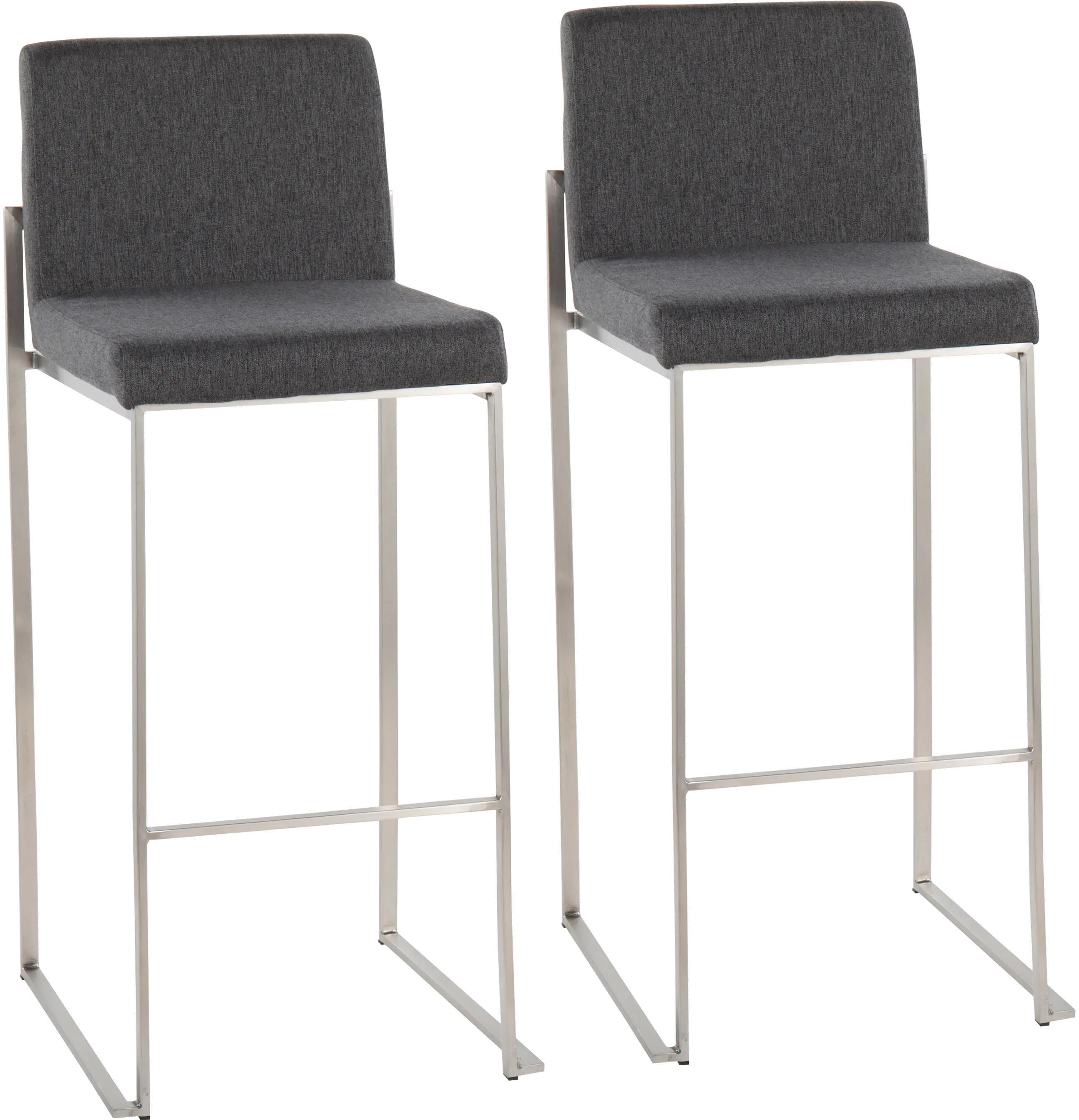 B30-FUJIHB SSFCHAR2 Fuji High Back Stainless & Charcoal Barstools, Set of 2-1