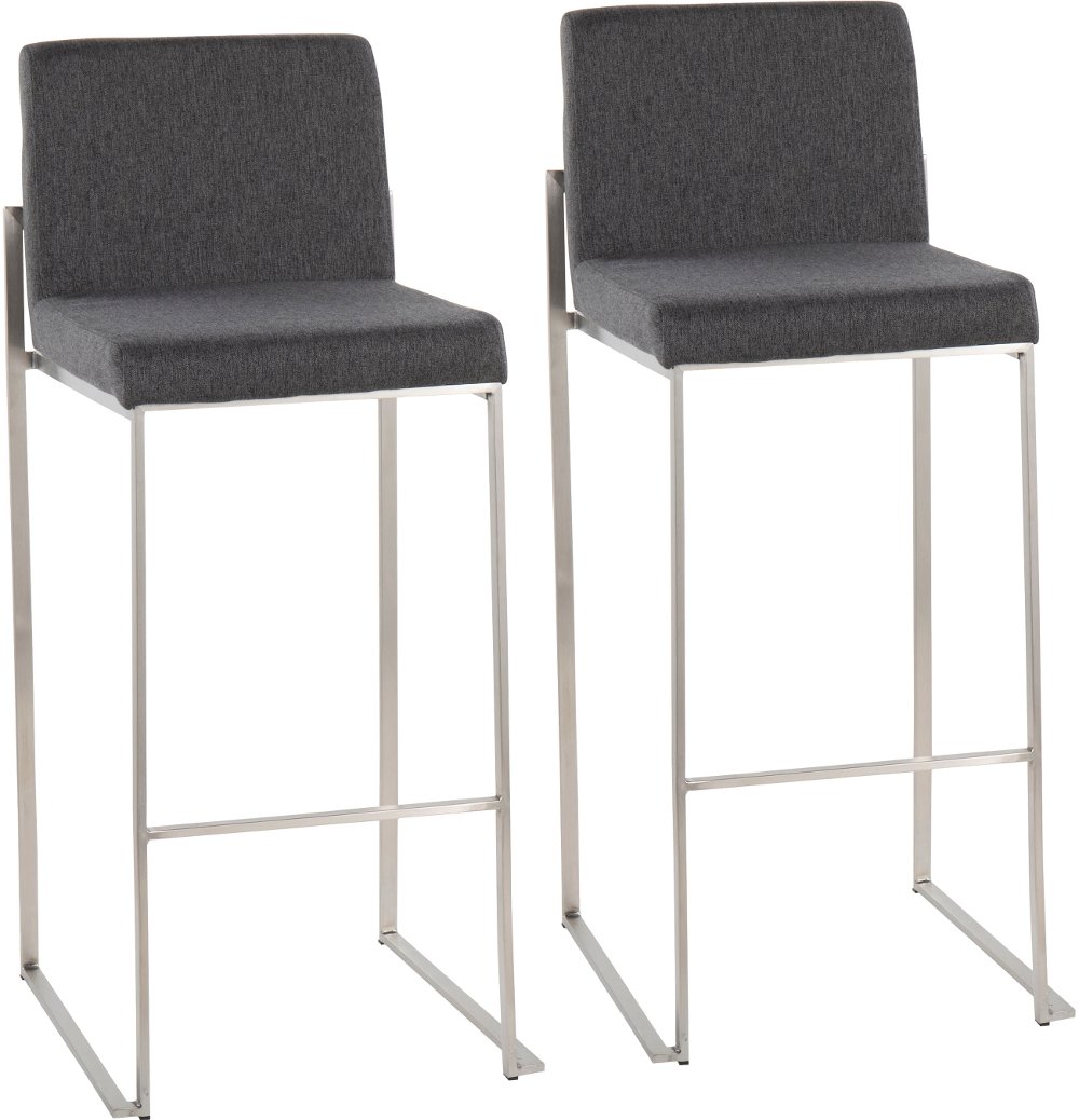 Fuji High Back Stainless & Charcoal Barstools Set of 2