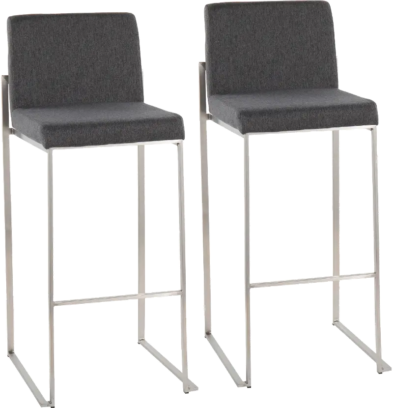 Fuji High Back Stainless & Charcoal Barstools, Set of 2