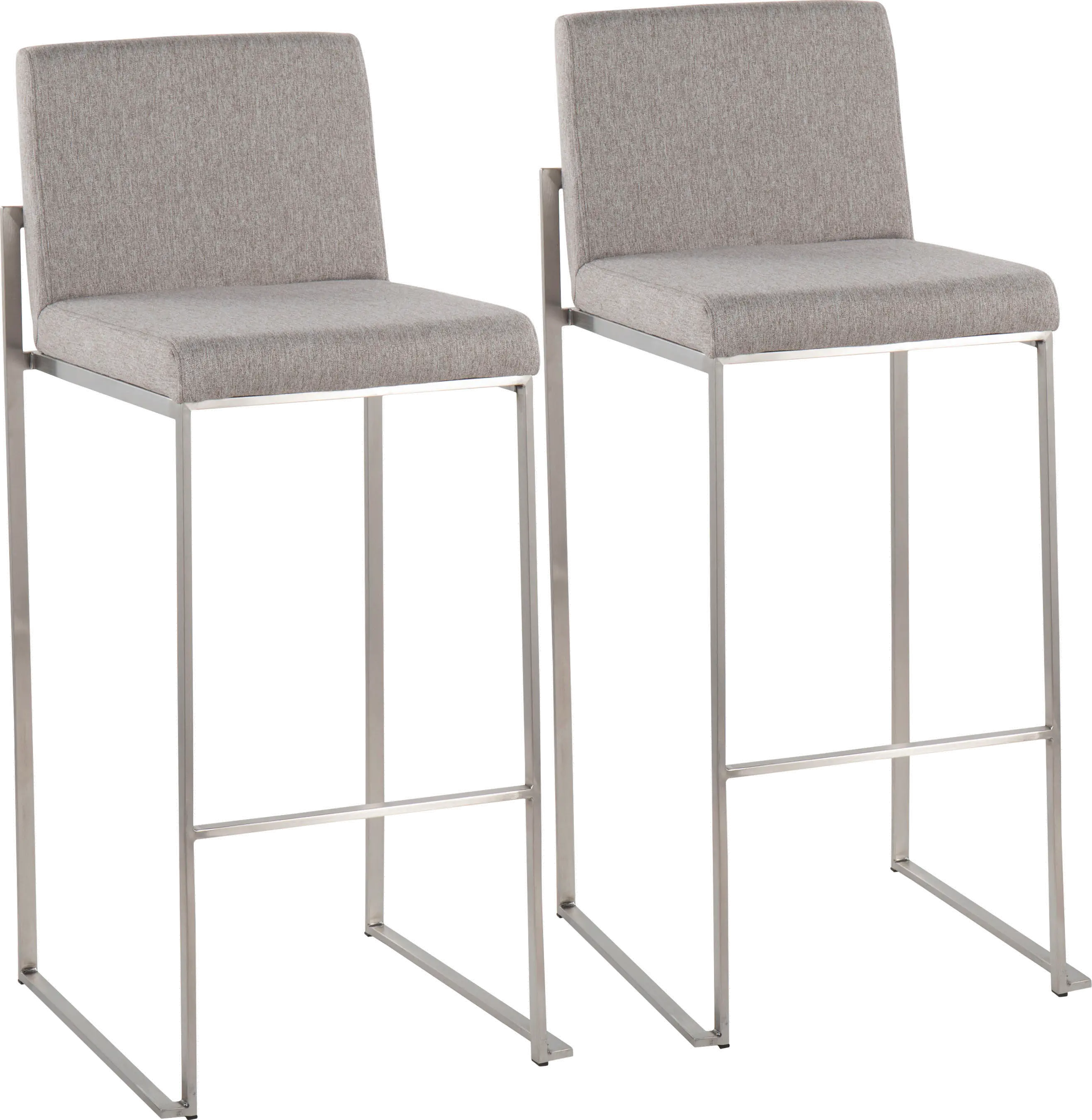 B30-FUJIHB SSFGY2 Fuji High Back Stainless & Light Gray Barstools, Set of 2-1
