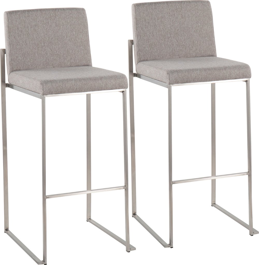 Fuji High Back Stainless & Light Gray Barstools Set of 2
