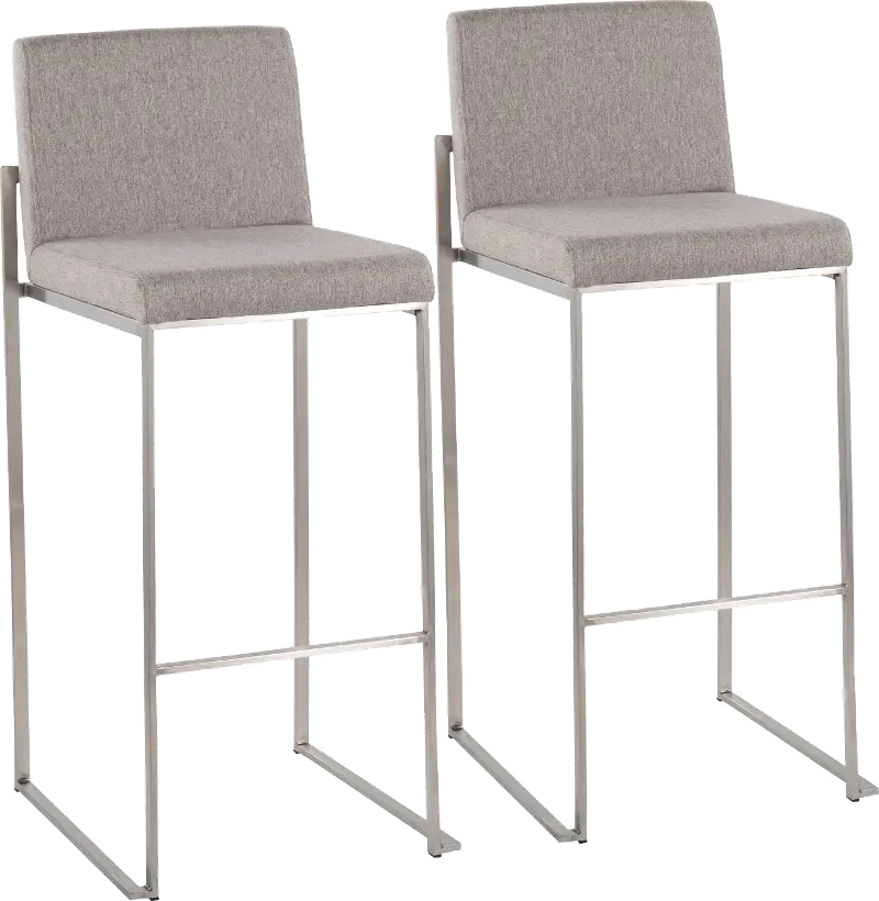 Fuji High Back Stainless & Light Gray Barstools, Set of 2