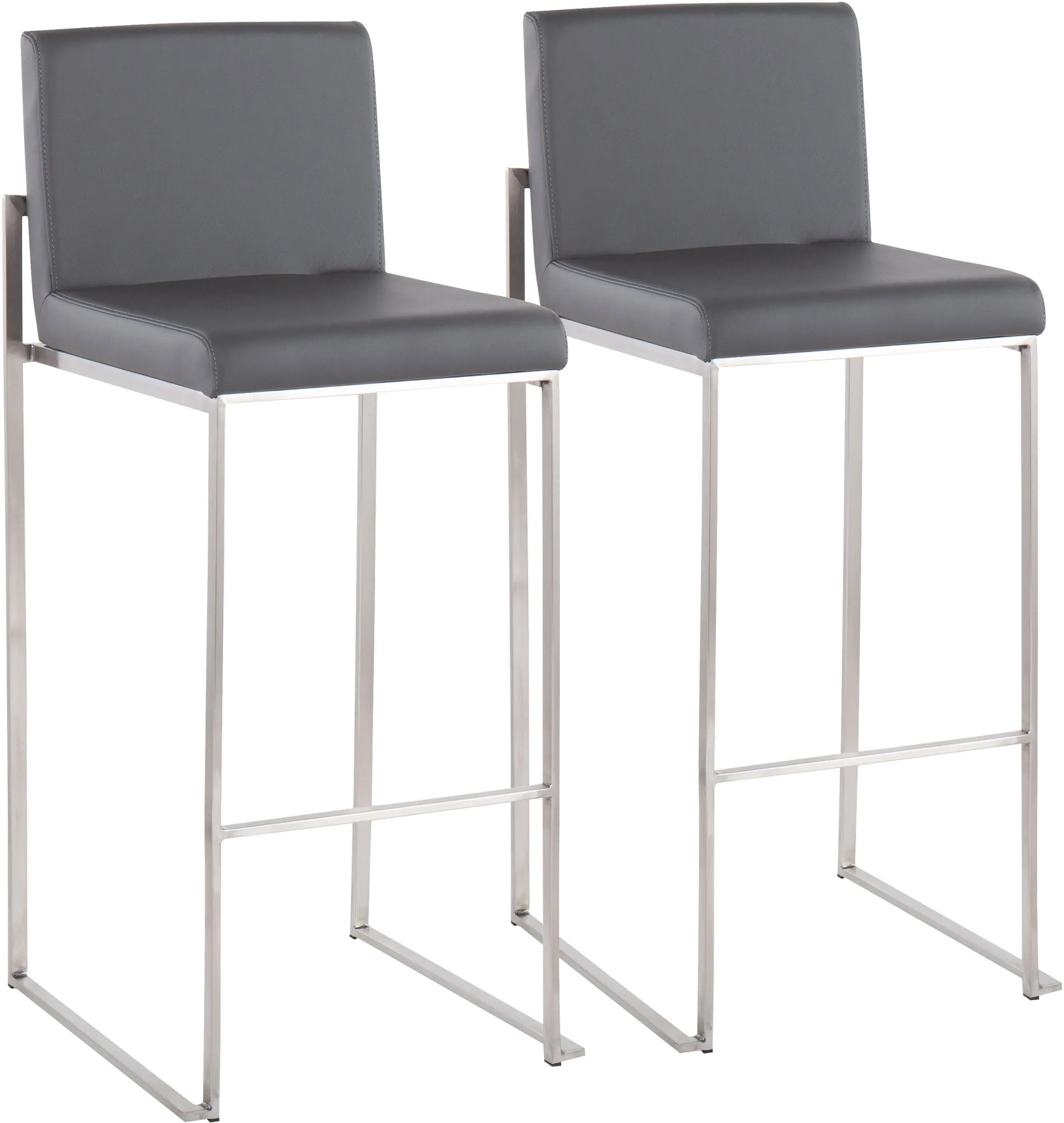 B30-FUJIHB SSGY2 Fuji High Back Stainless & Gray Faux Leather Barstools, Set of 2-1