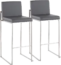 B30-FUJIHB SSGY2 Fuji High Back Stainless & Gray Faux Leather Barstools, Set of 2
