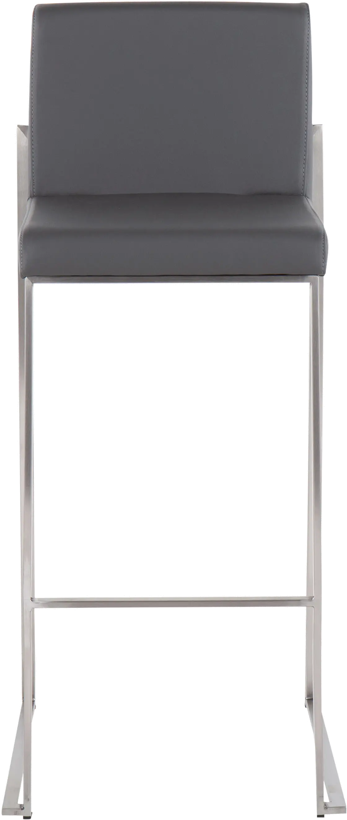 B30-FUJIHB SSGY2 Fuji High Back Stainless & Gray Faux Leather Barstools, Set of 2-3