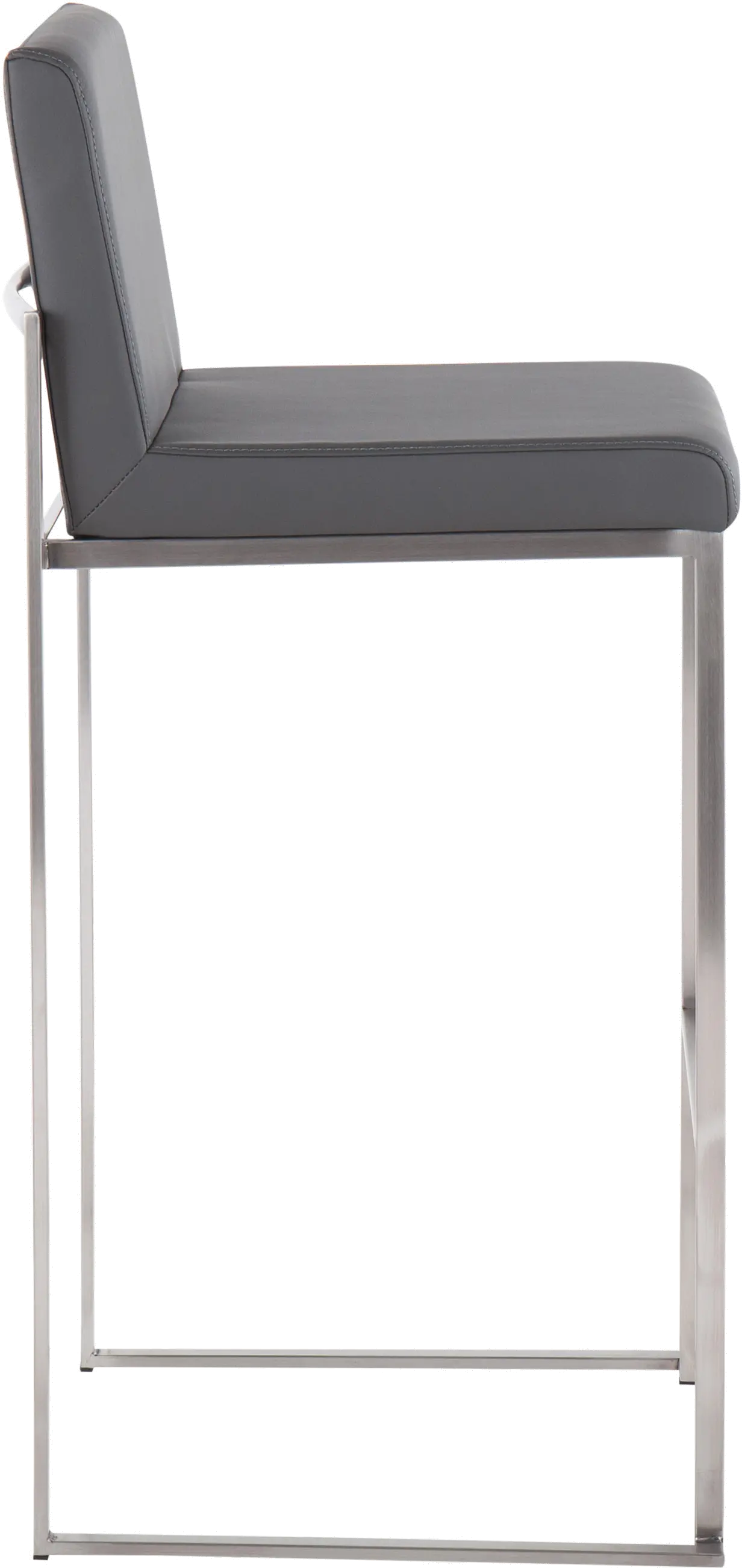 B30-FUJIHB SSGY2 Fuji High Back Stainless & Gray Faux Leather Barstools, Set of 2-4