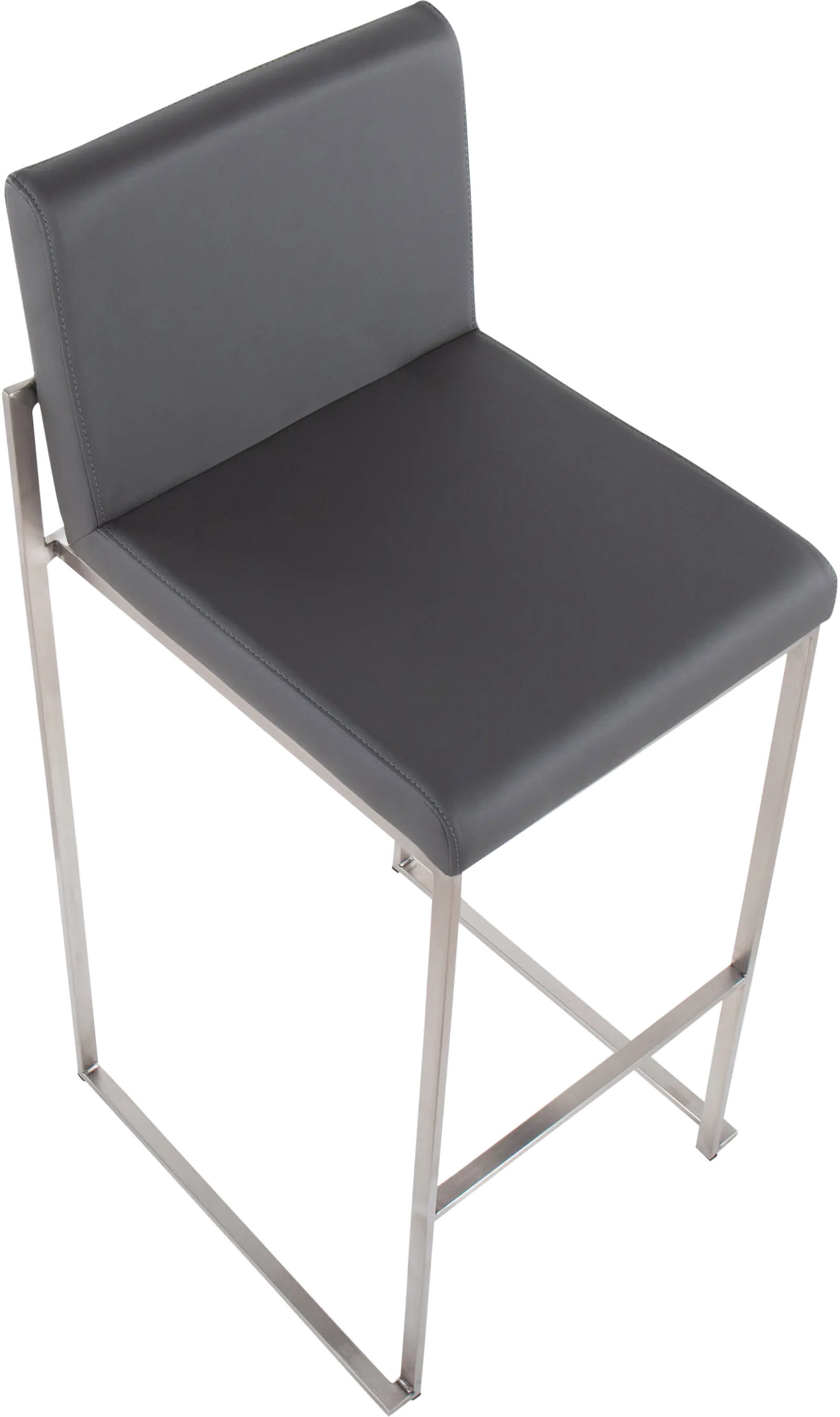 B30-FUJIHB SSGY2 Fuji High Back Stainless & Gray Faux Leather Barstools, Set of 2-6