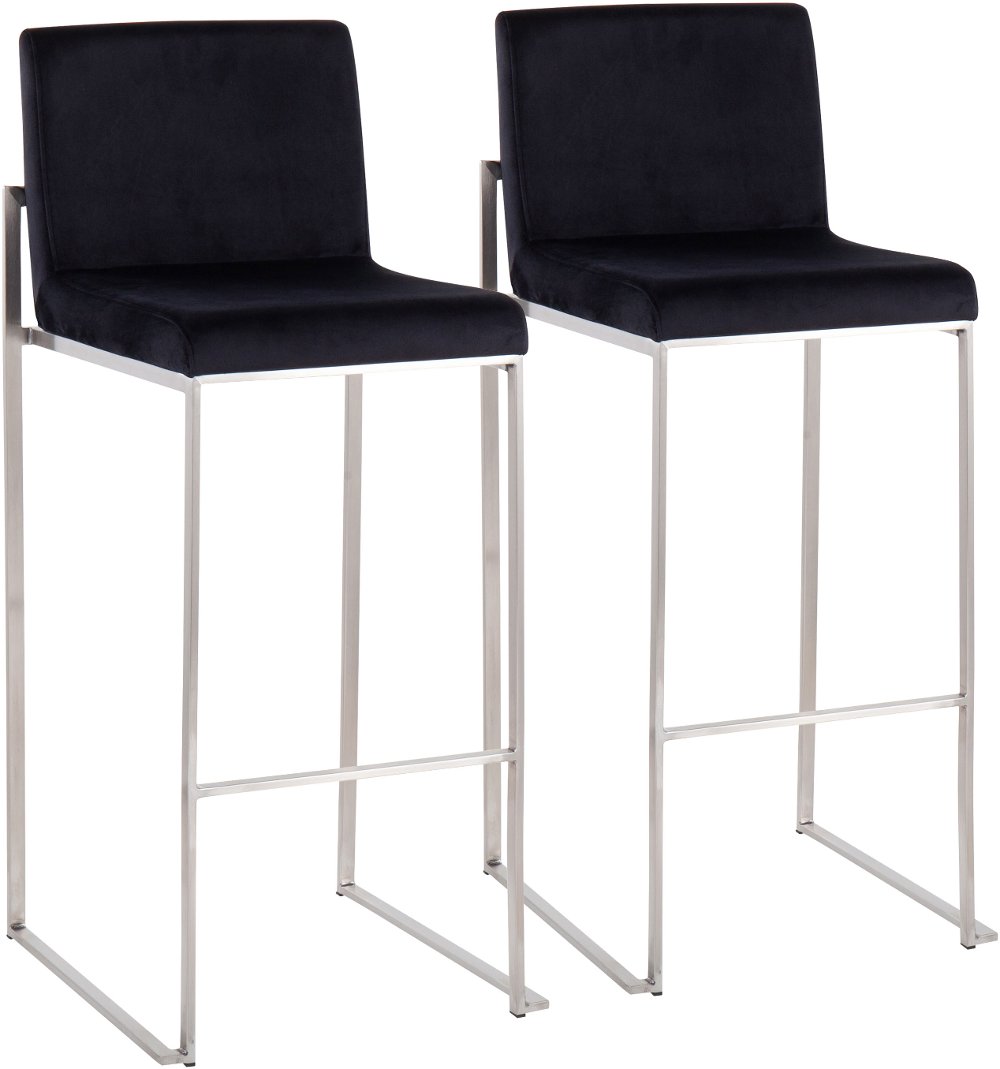 Fuji High Back Stainless & Black Velvet Barstools Set of 2