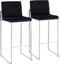 B30-FUJIHB SSVBK2 Fuji High Back Stainless & Black Velvet Barstools, Set of 2