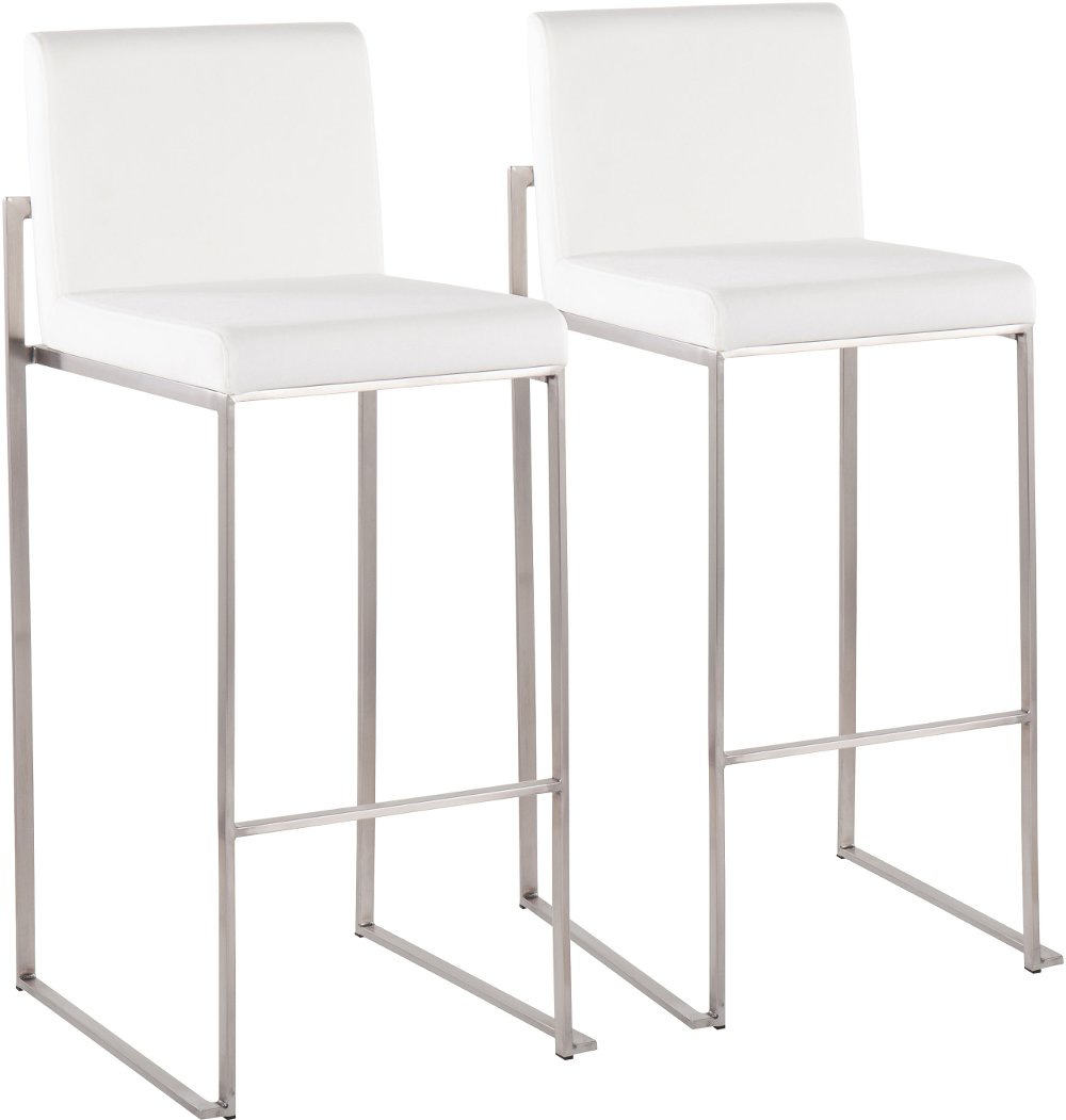 Fuji High Back Stainless & White Velvet Barstools Set of 2