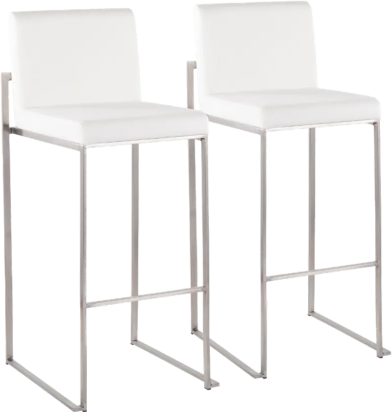 Fuji High Back Stainless & White Velvet Barstools, Set of 2
