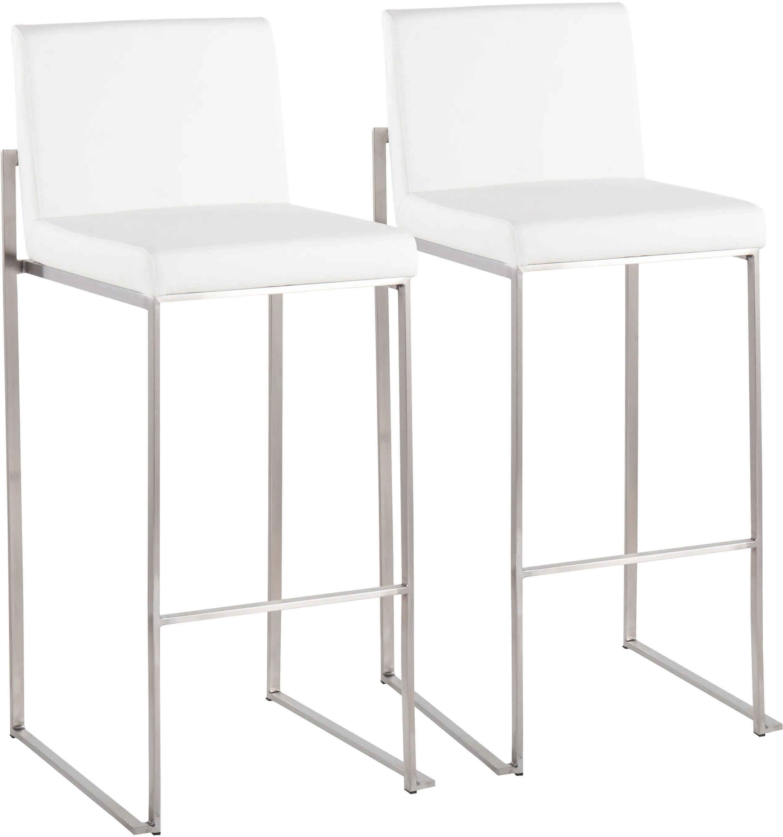 B30-FUJIHB SSW2 Fuji High Back Stainless & White Faux Leather Barstools, Set of 2-1