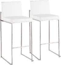 B30-FUJIHB SSW2 Fuji High Back Stainless & White Faux Leather Barstools, Set of 2