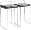 CS-FUJI BK2 Fuji Low Back Stainless & Black Faux Leather Counter Stools, Set of 2