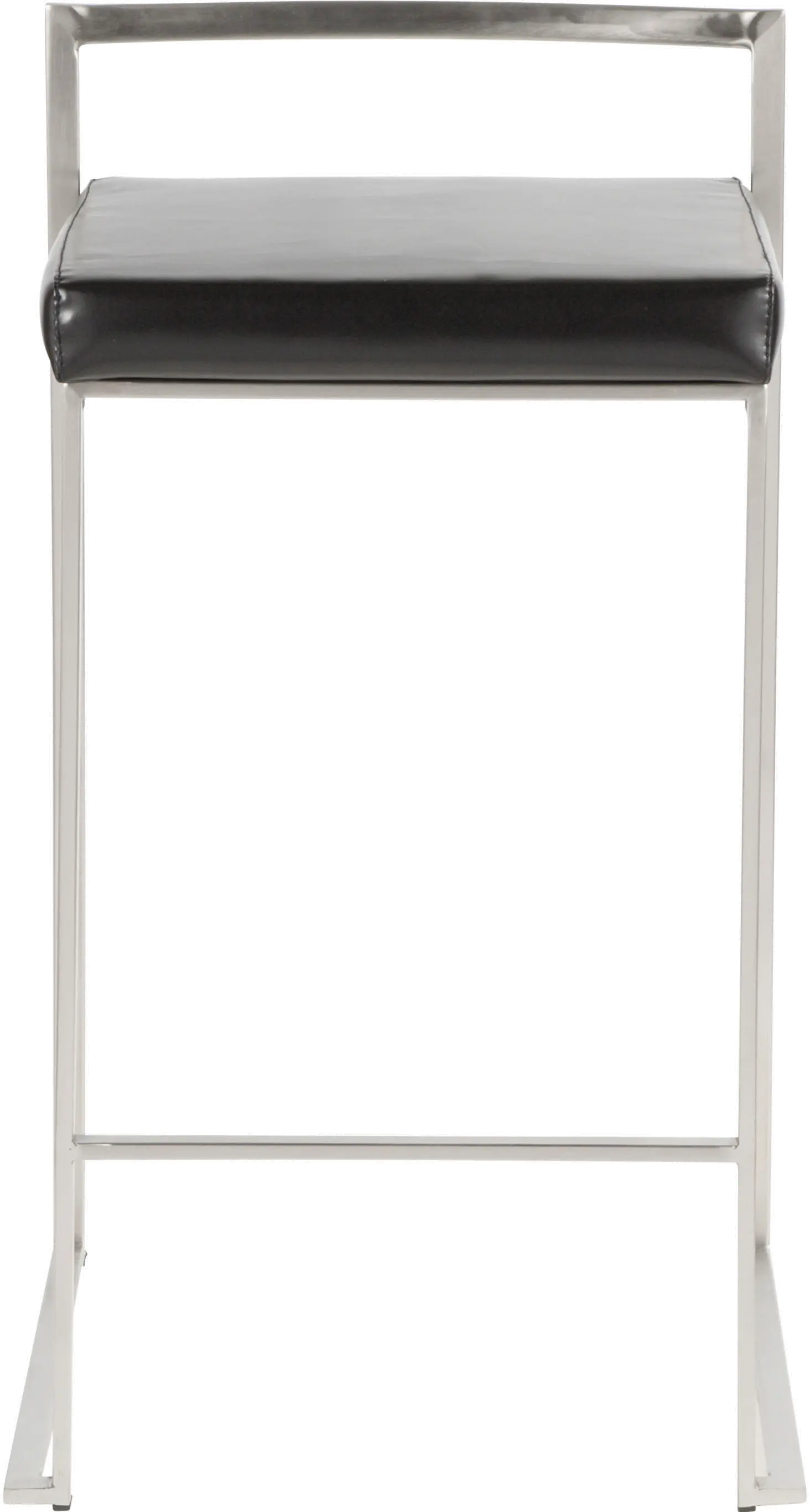 CS-FUJI BK2 Fuji Low Back Stainless & Black Faux Leather Counter Stools, Set of 2-3