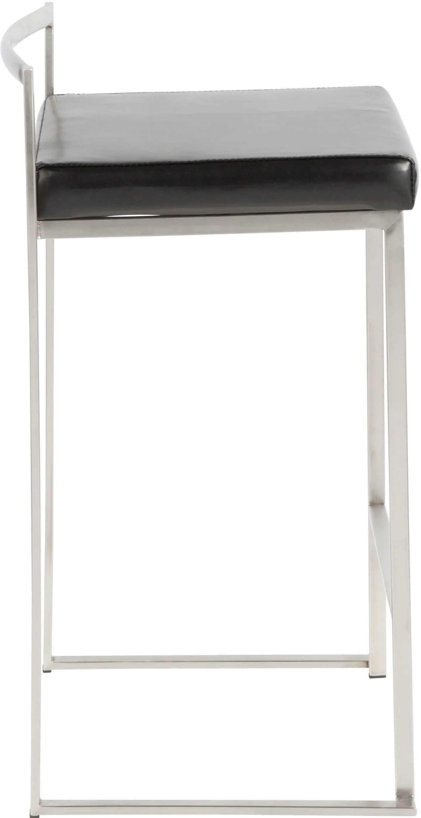 CS-FUJI BK2 Fuji Low Back Stainless & Black Faux Leather Counter Stools, Set of 2-4