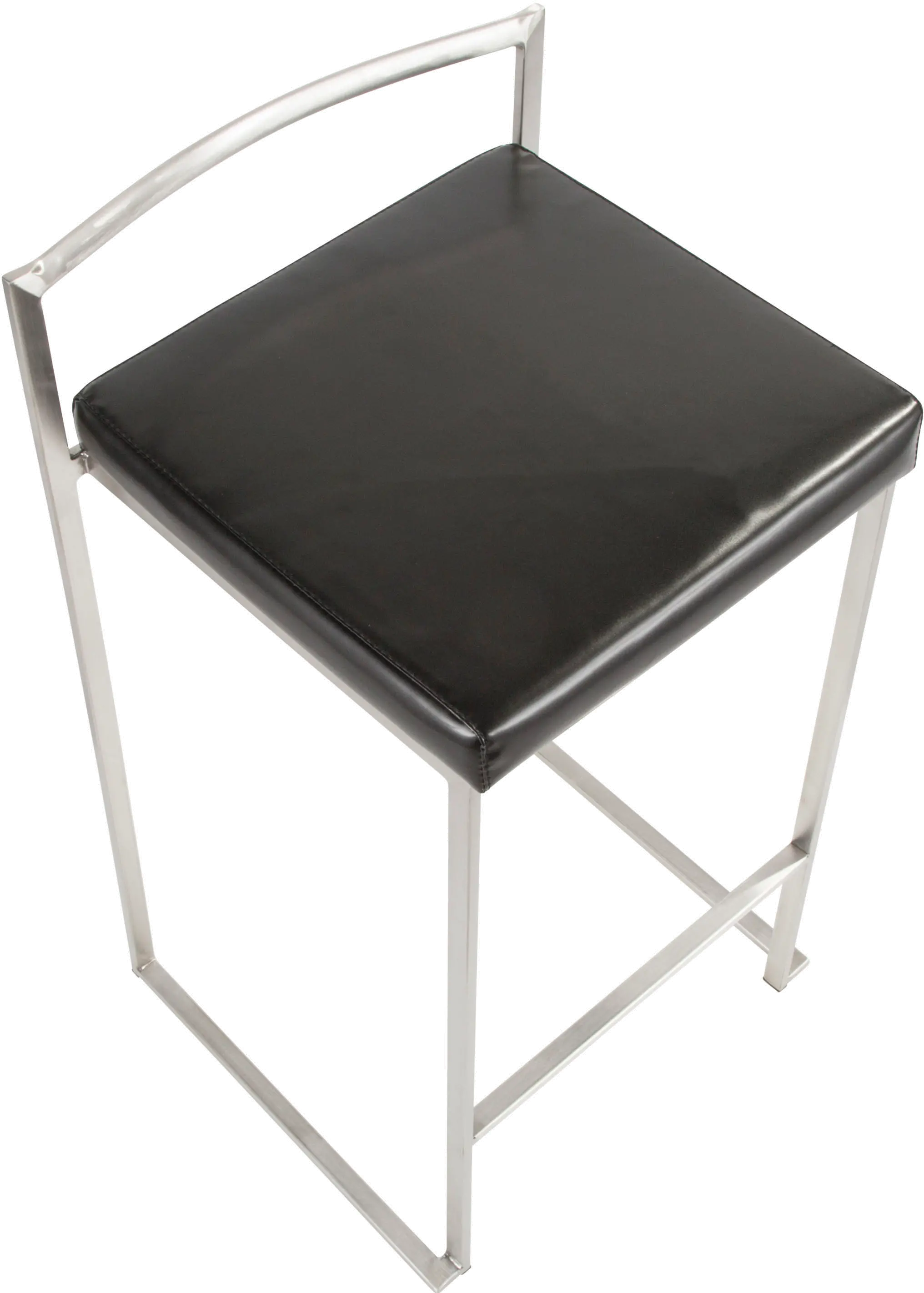 CS-FUJI BK2 Fuji Low Back Stainless & Black Faux Leather Counter Stools, Set of 2-6