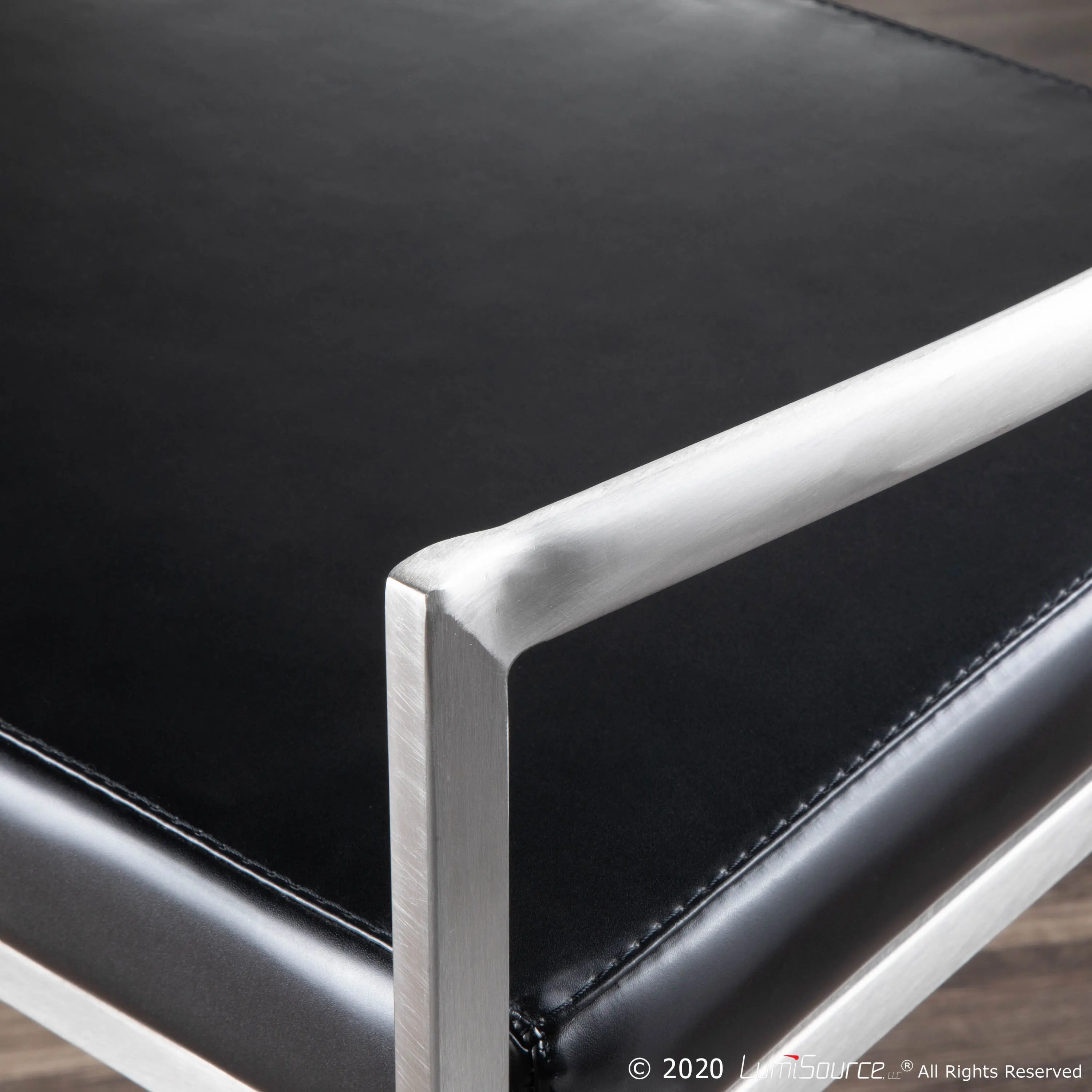 CS-FUJI BK2 Fuji Low Back Stainless & Black Faux Leather Counter Stools, Set of 2-7