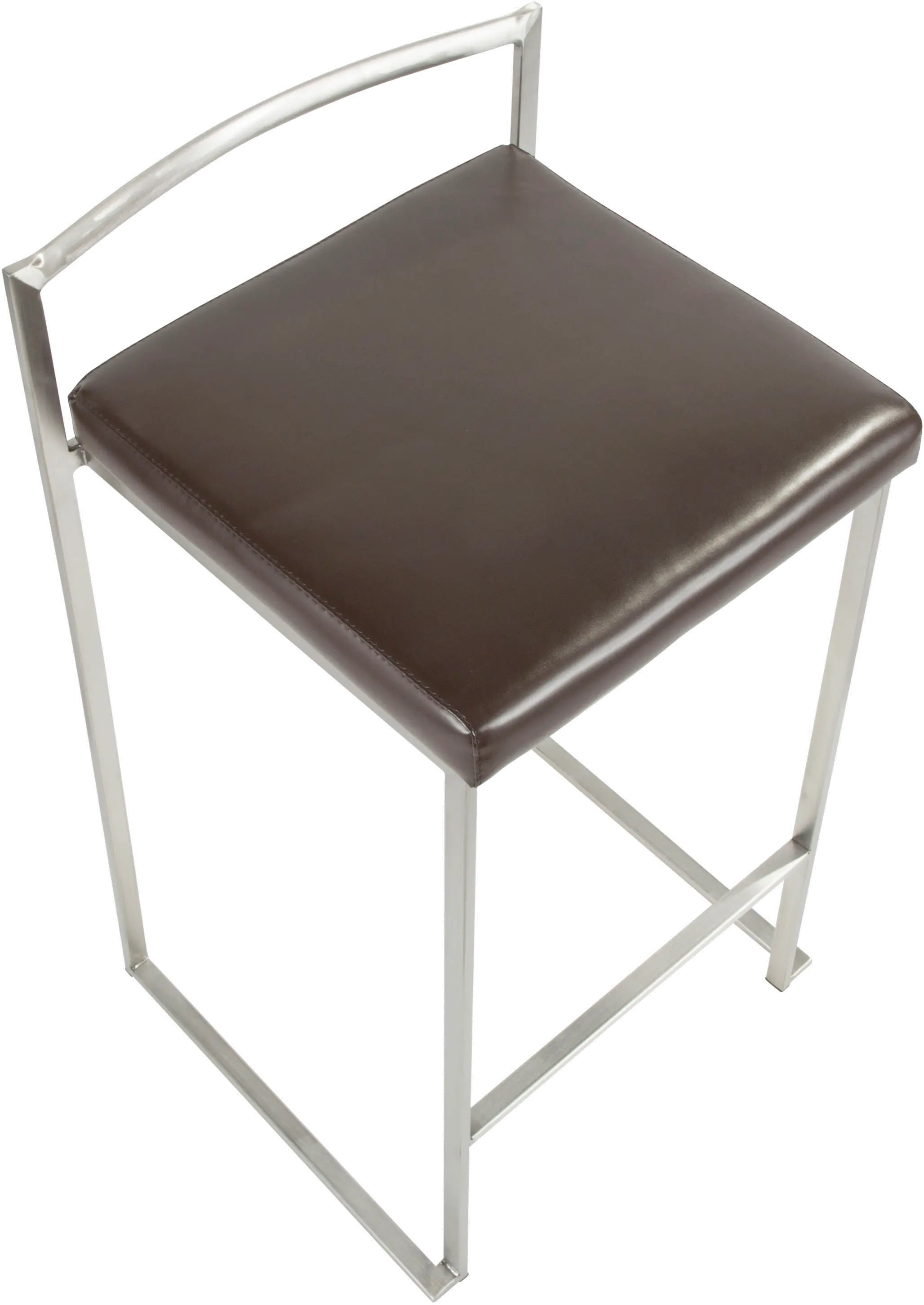 CS-FUJI BN2 Fuji Low Back Stainless & Brown Faux Leather Counter Stools, Set of 2-7