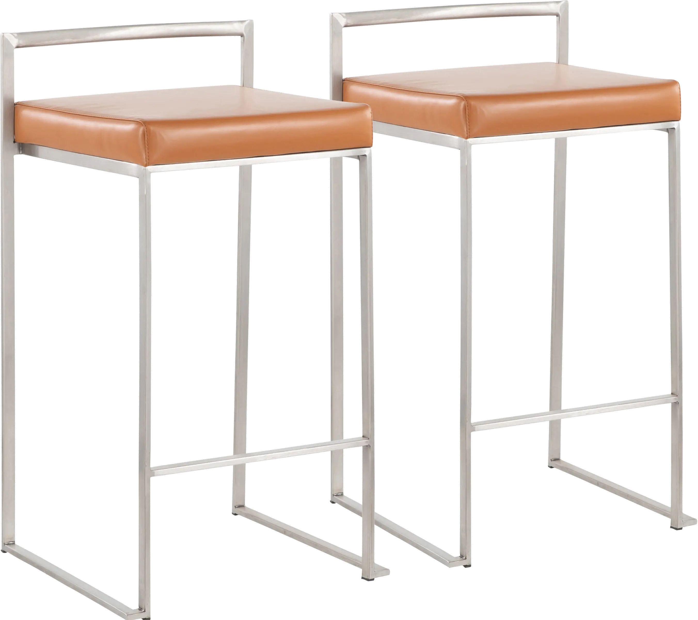 B26-FUJI CAM2 Fuji Low Back Stainless & Camel Faux Leather Counter Stools, Set of 2-1