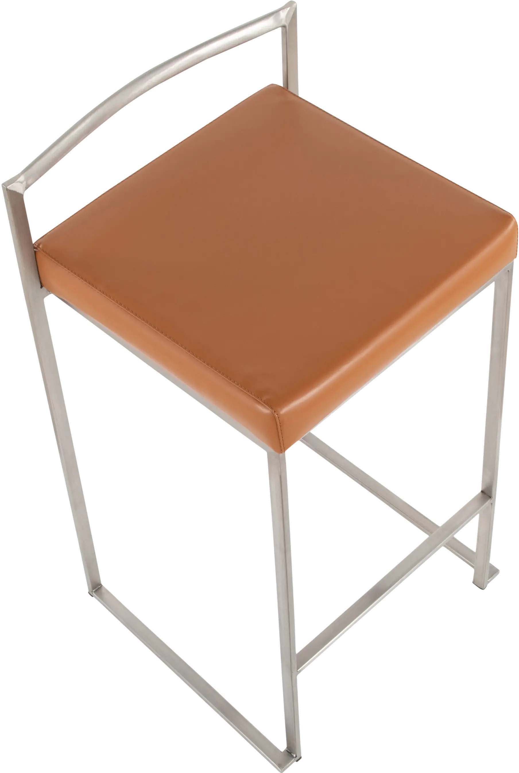 B26-FUJI CAM2 Fuji Low Back Stainless & Camel Faux Leather Counter Stools, Set of 2-6