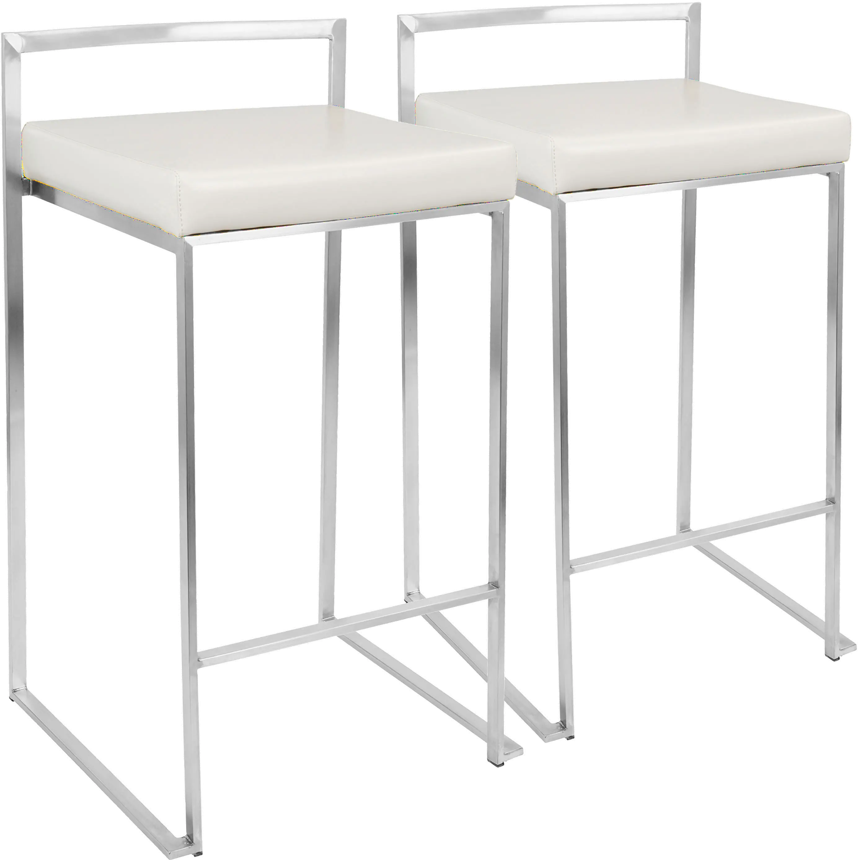 CS-FUJI W2 Fuji Low Back Stainless & White Faux Leather Counter Stools, Set of 2-1