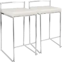 CS-FUJI W2 Fuji Low Back Stainless & White Faux Leather Counter Stools, Set of 2